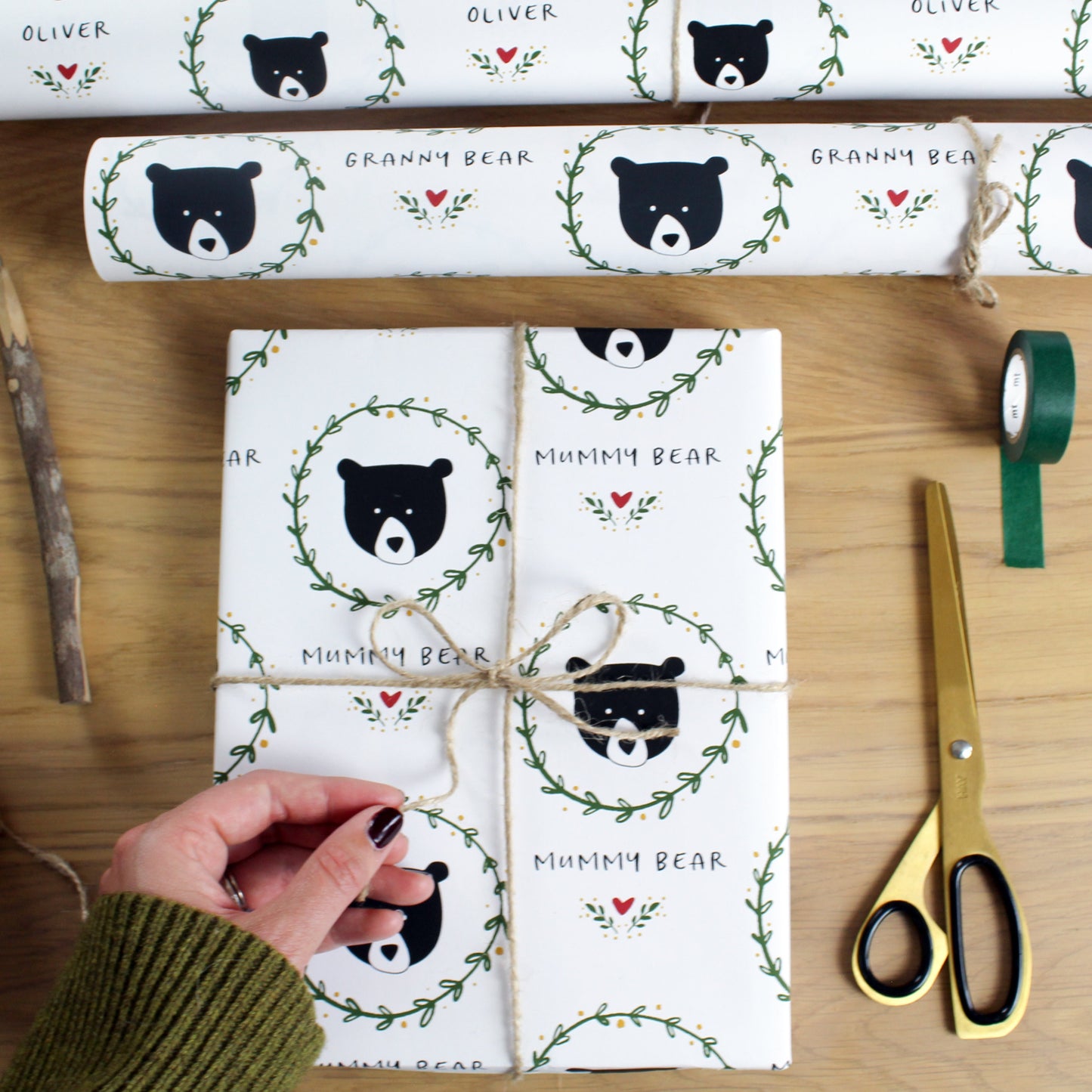 Personalised Botanical Bear, Christmas Wrapping Paper