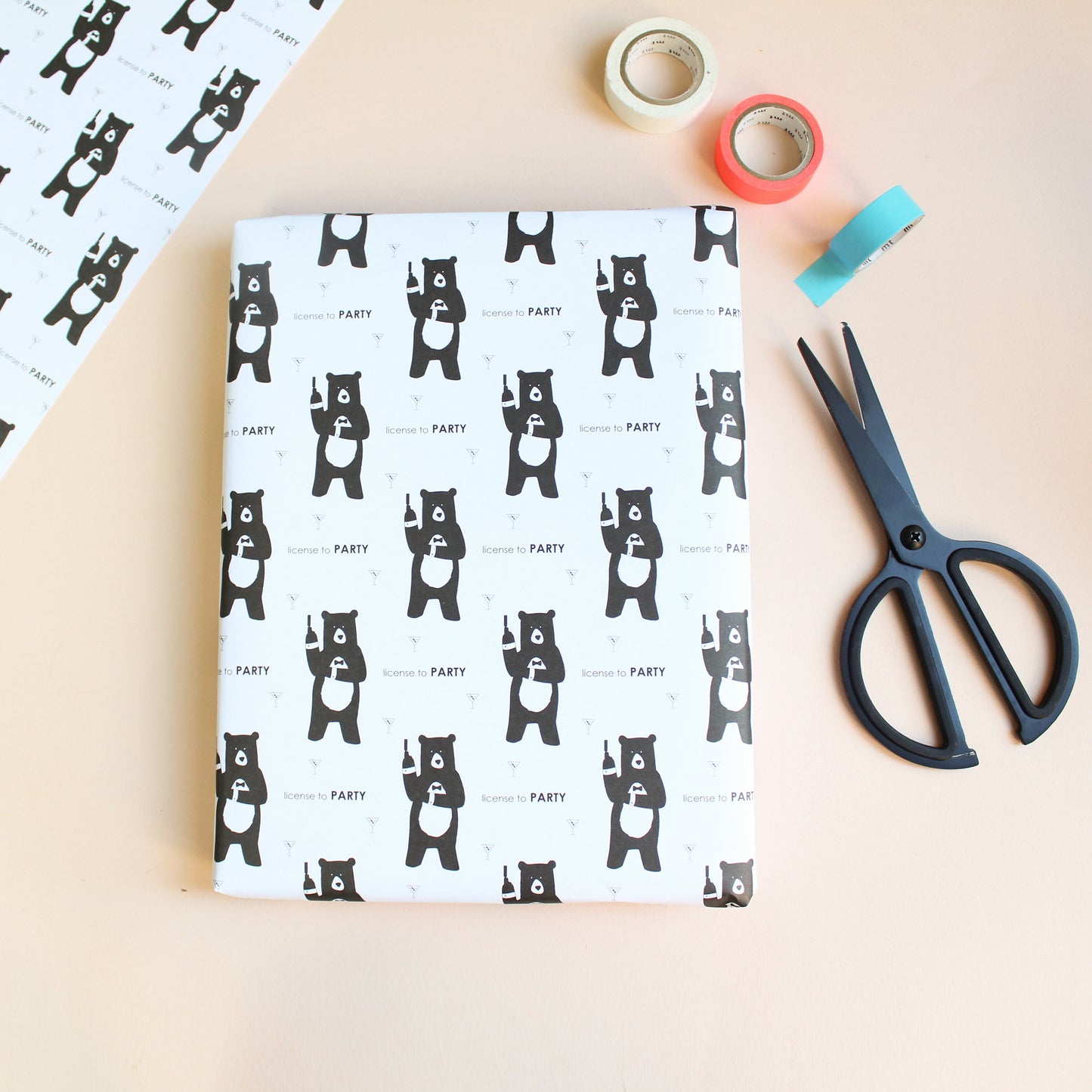 License To Party, Bear Wrapping Paper
