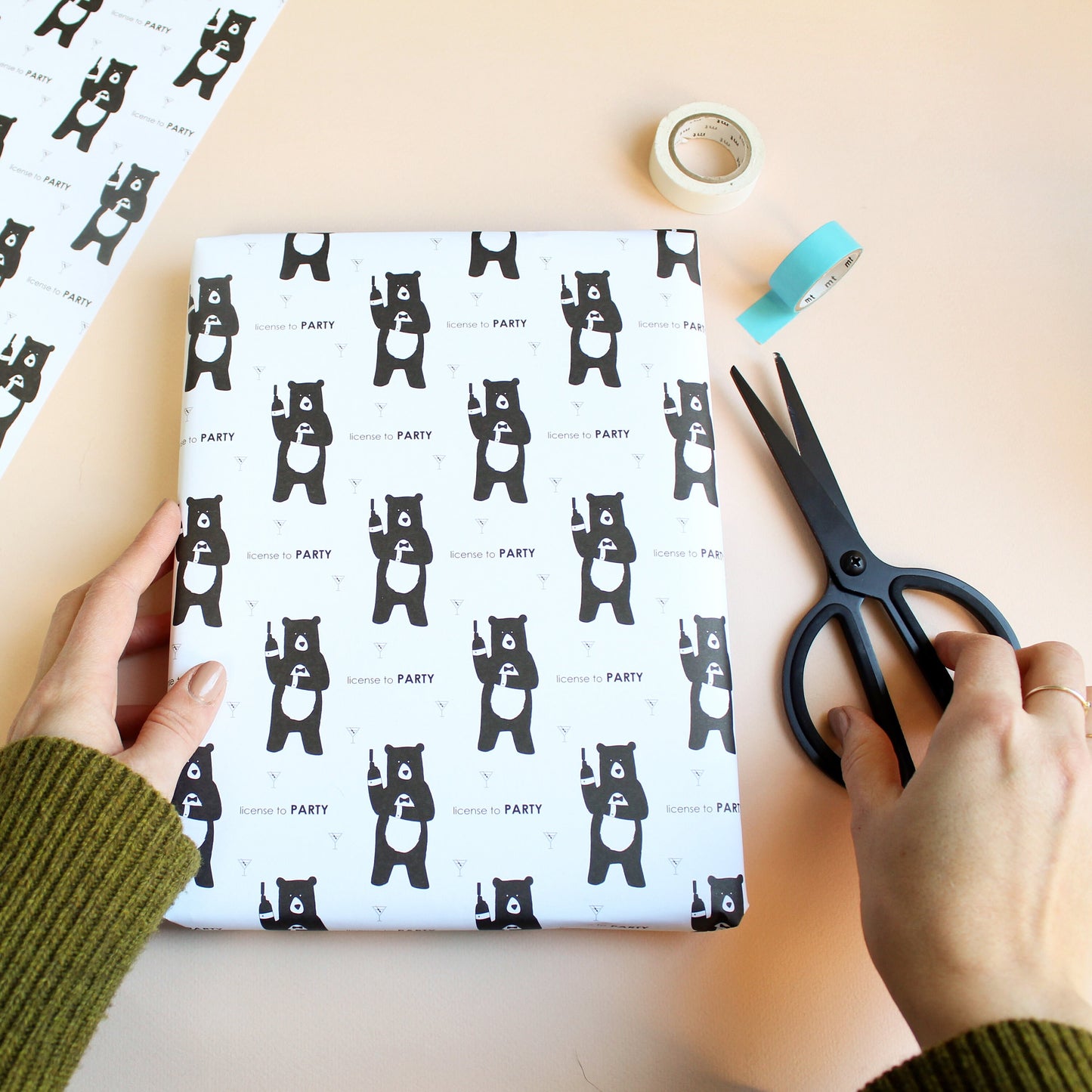 License To Party, Bear Wrapping Paper