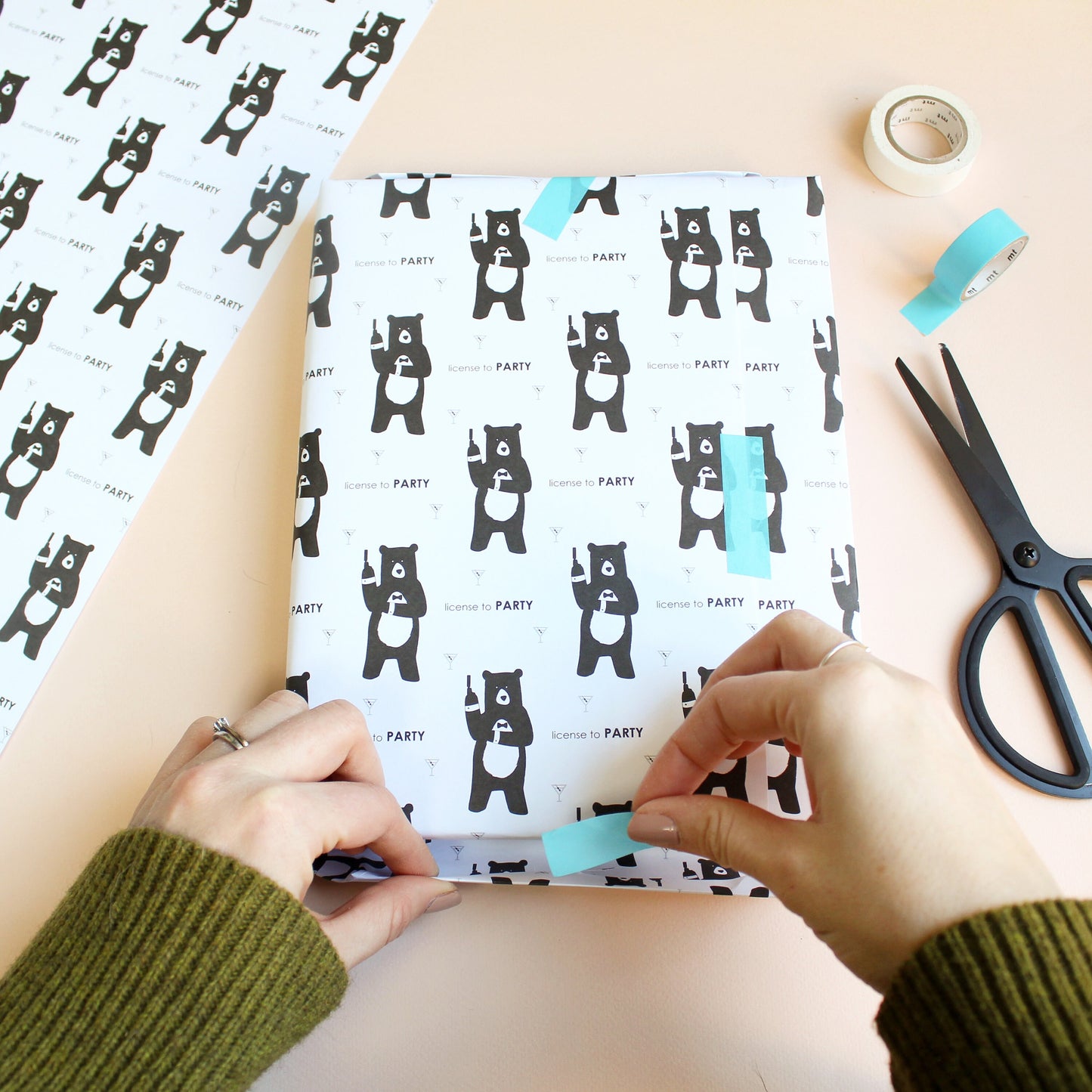 License To Party, Bear Wrapping Paper