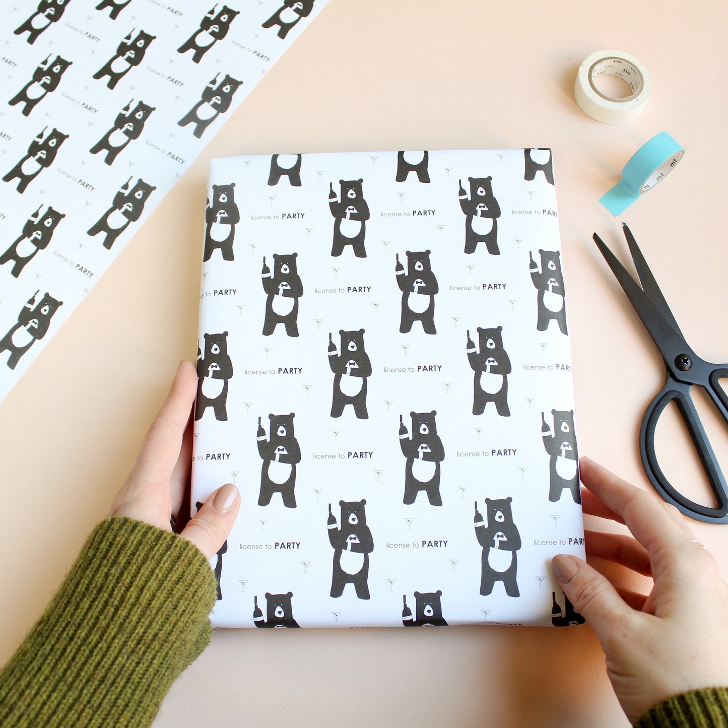 License To Party, Bear Wrapping Paper