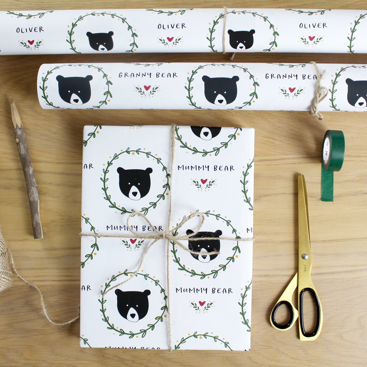 Personalised Botanical Bear, Christmas Wrapping Paper