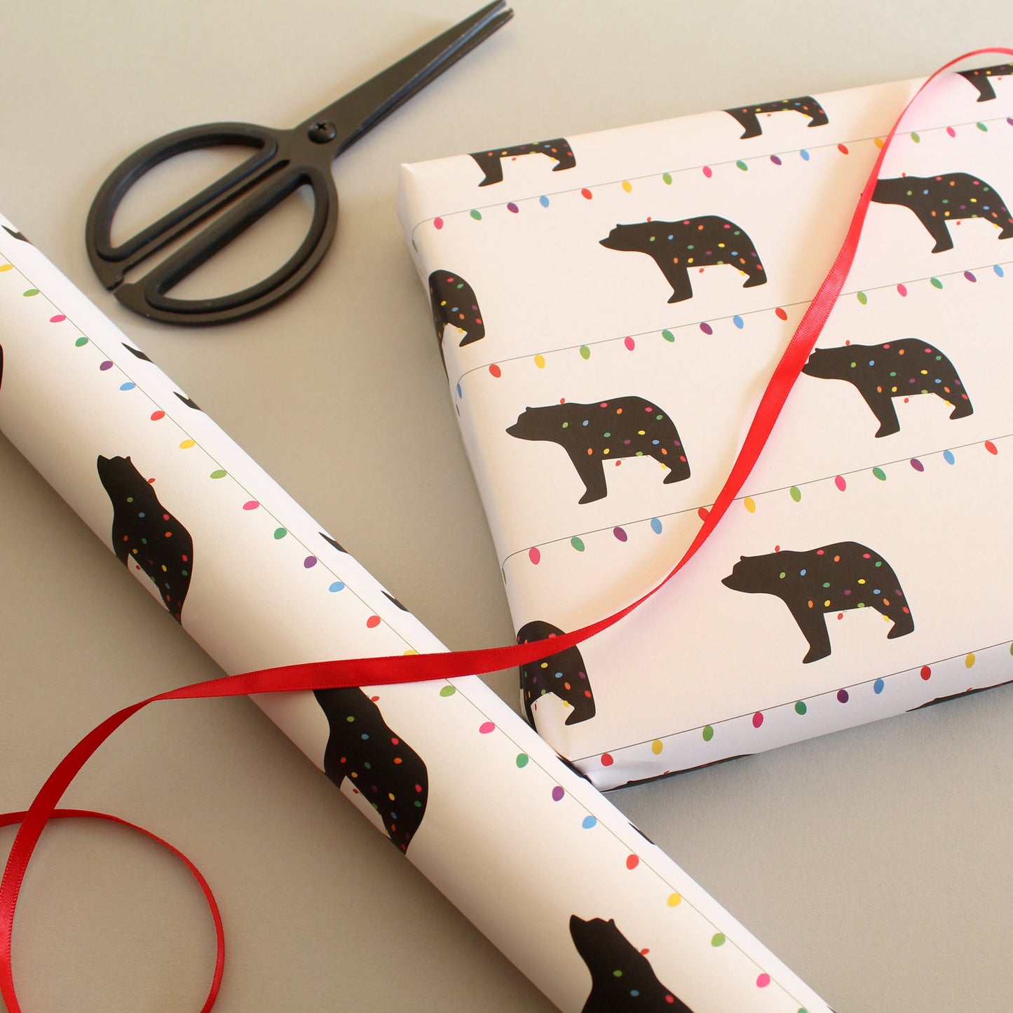 Tangled Bear, Christmas Lights Wrapping Paper