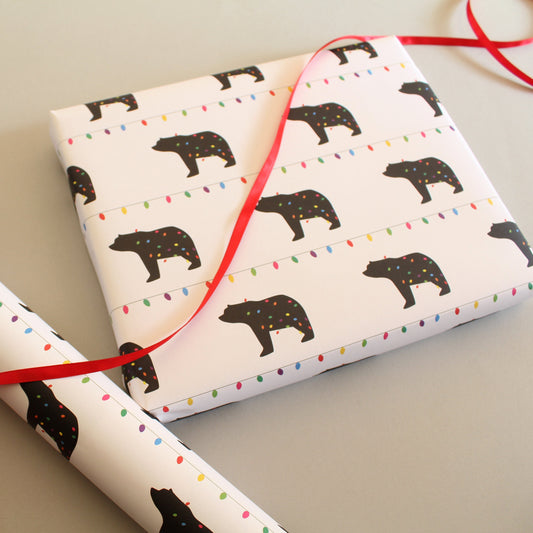 Tangled Bear, Christmas Lights Wrapping Paper
