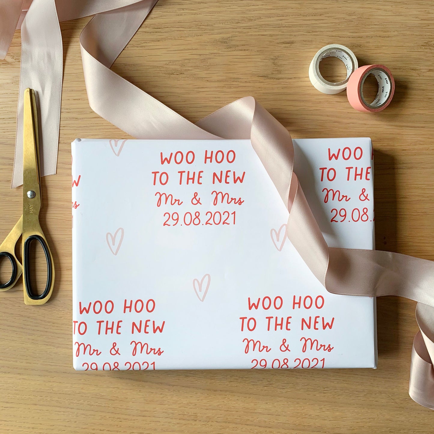 woo hoo! personalised wedding day wrapping paper