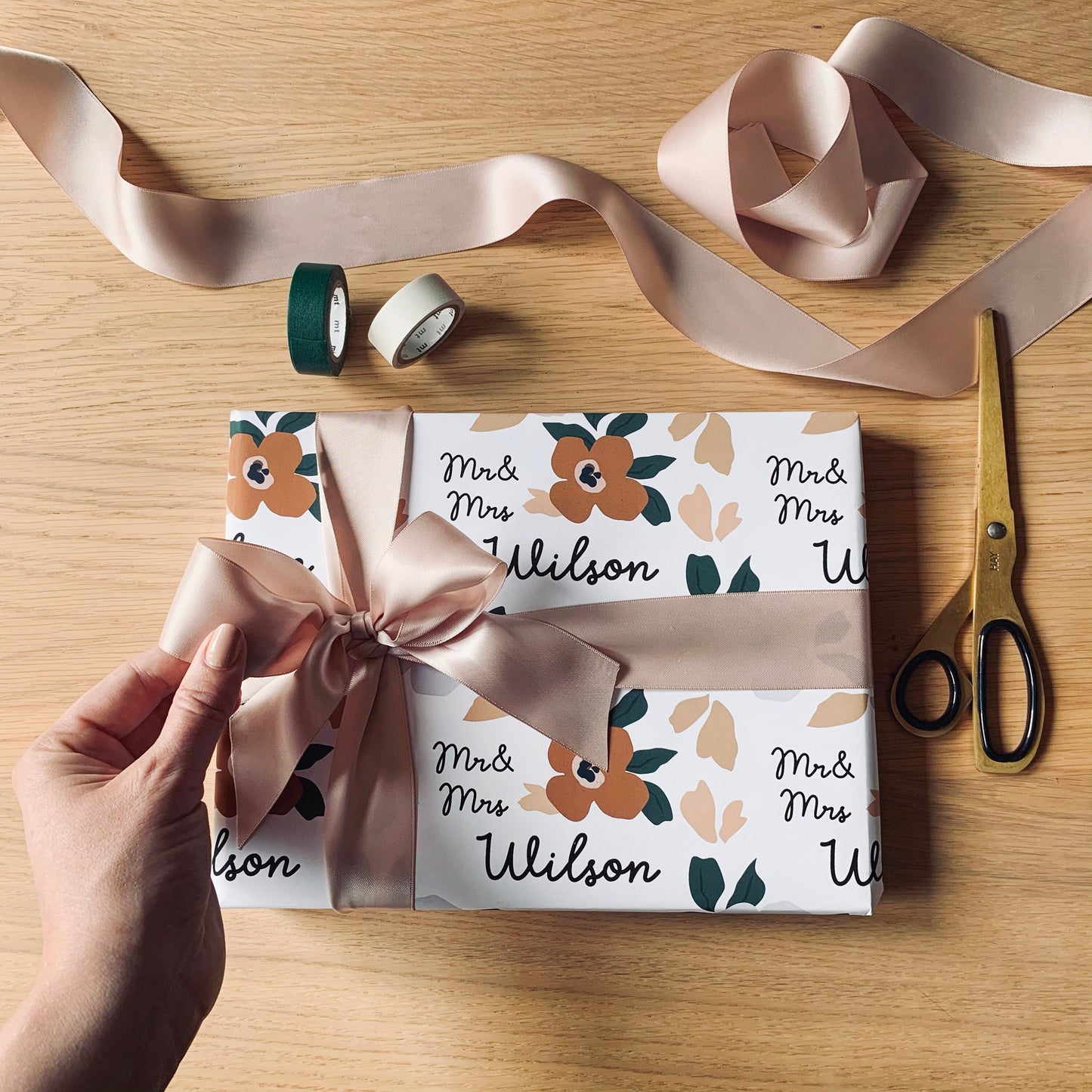 Personalised  Floral Wedding Day Wrapping Paper