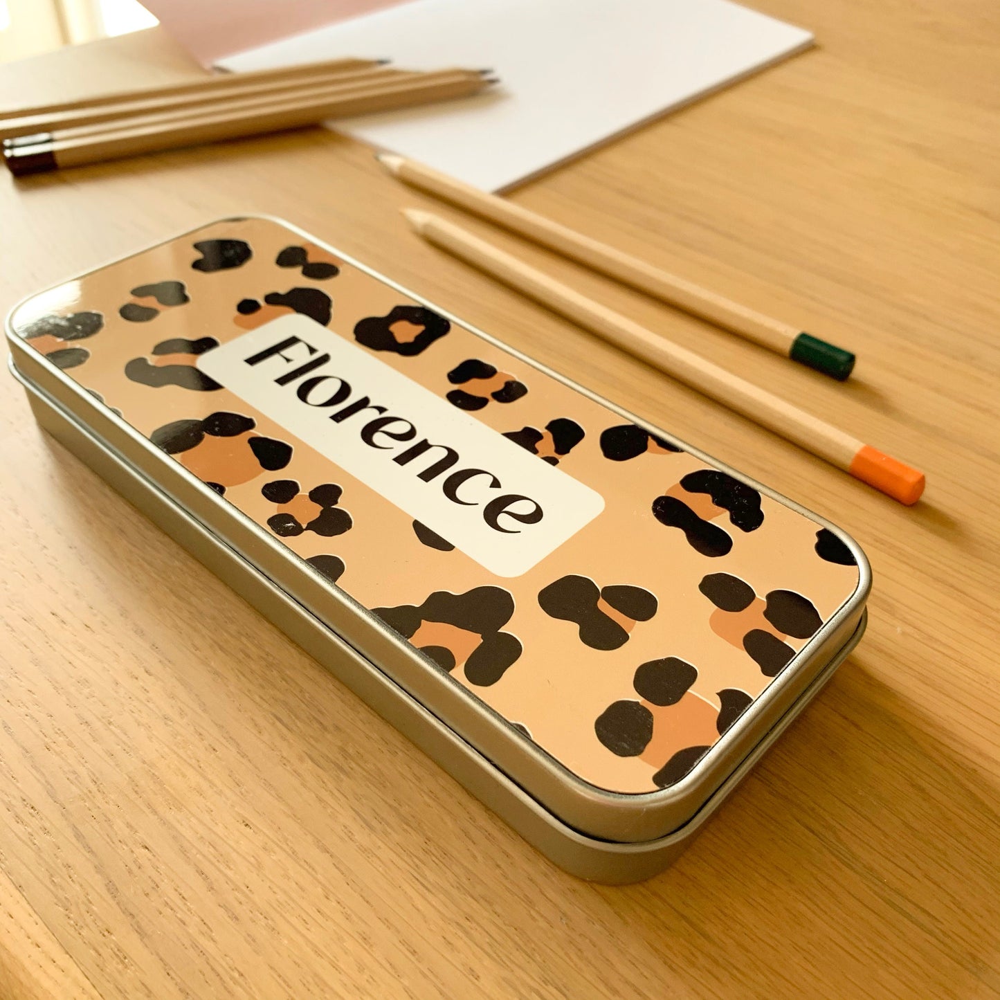 Personalised leopard print, Tinned Pencil Case