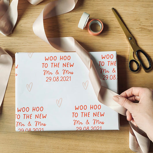 woo hoo! personalised wedding day wrapping paper