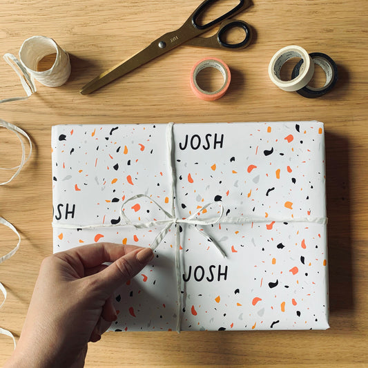 personalised terrazzo name wrapping paper