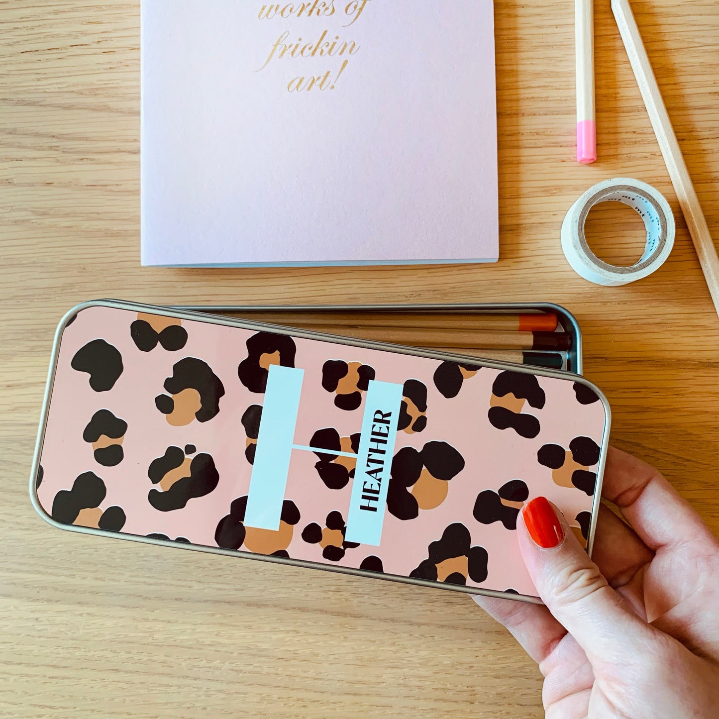 Personalised leopard print, Tinned Pencil Case