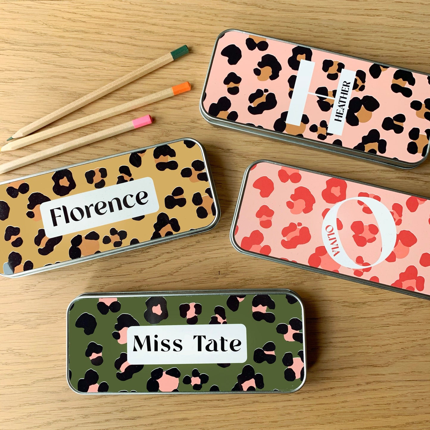 Personalised leopard print, Tinned Pencil Case