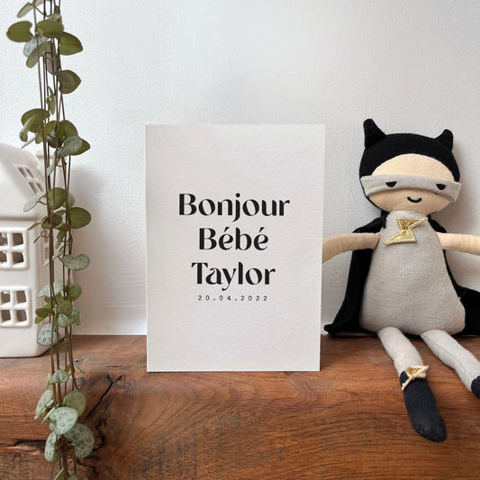 Personalised Bonjour Bebe, New Baby  Card