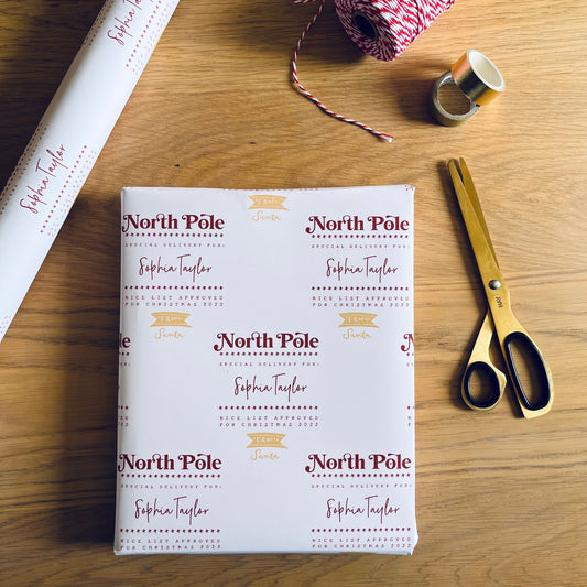 Personalised North Pole Delivery 2024, Christmas Wrapping Paper