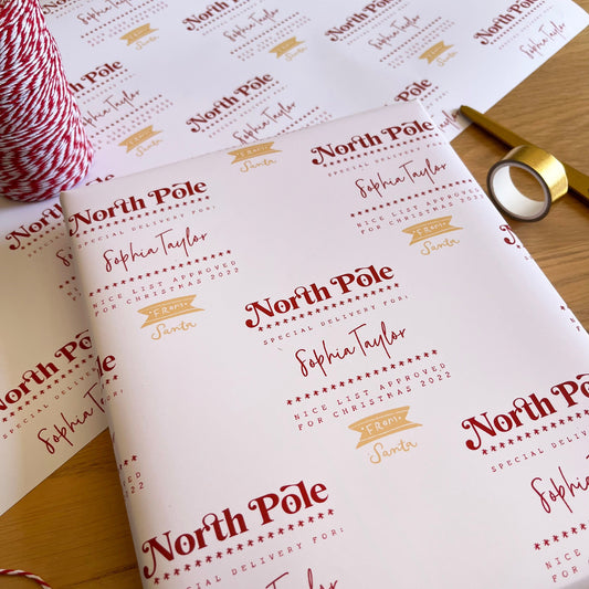 Personalised North Pole Delivery, Christmas Wrapping Paper