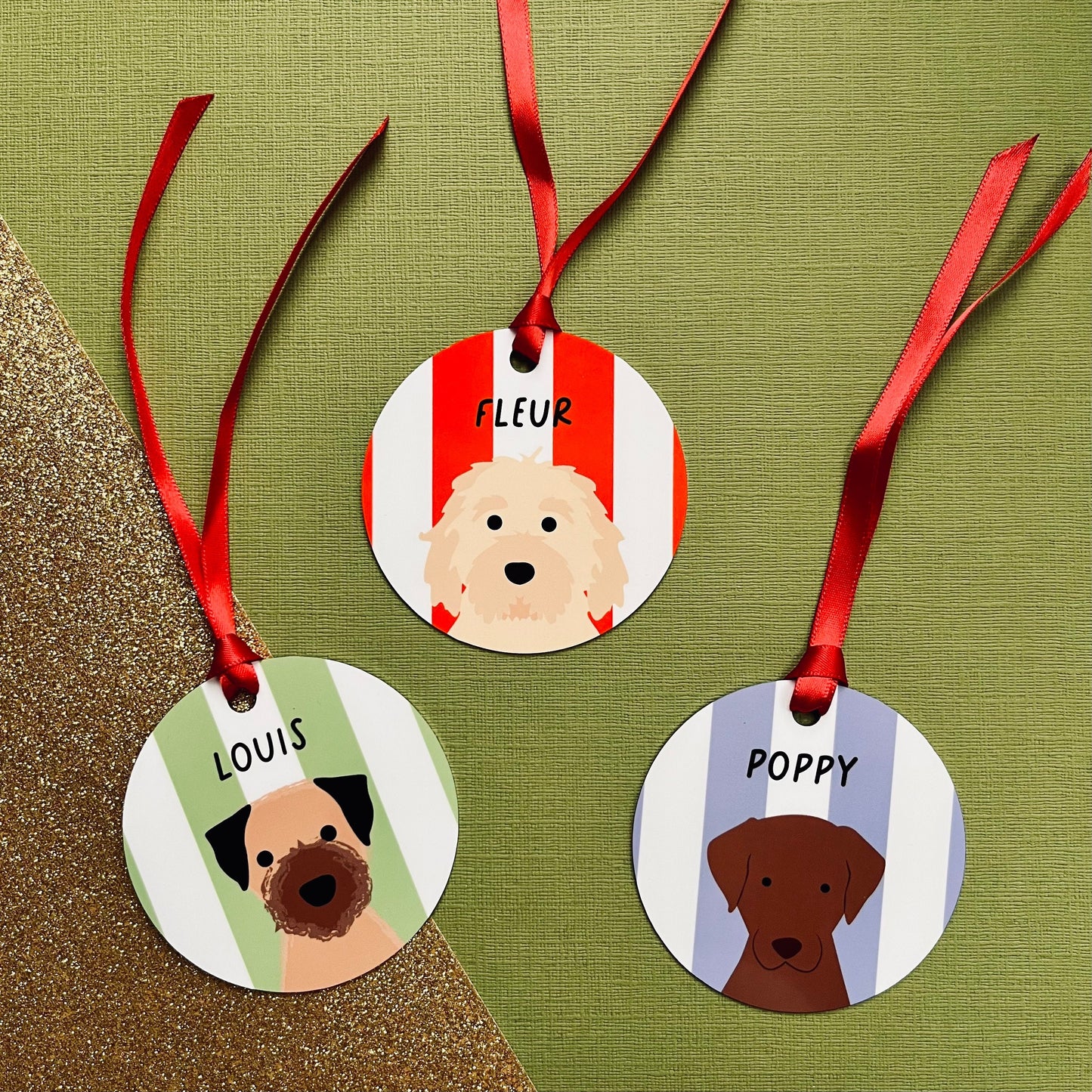 Personalised Christmas Dog Candy Cane Stripe Bauble